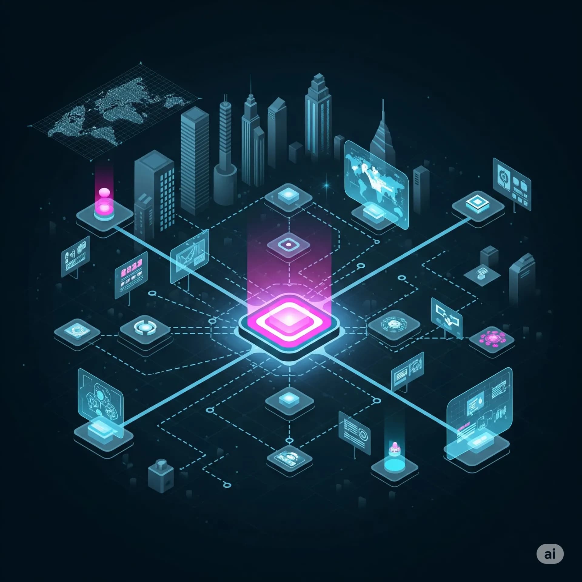 Illustration of an interconnected technology network, representing our mission